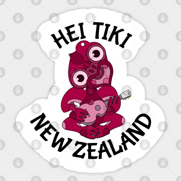 Pink Hei Tiki with ukulele Sticker by mailboxdisco